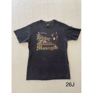 Vintage Harley‎ Davidson Bald Eagle USA Flag Flames T-Shirt Size XL